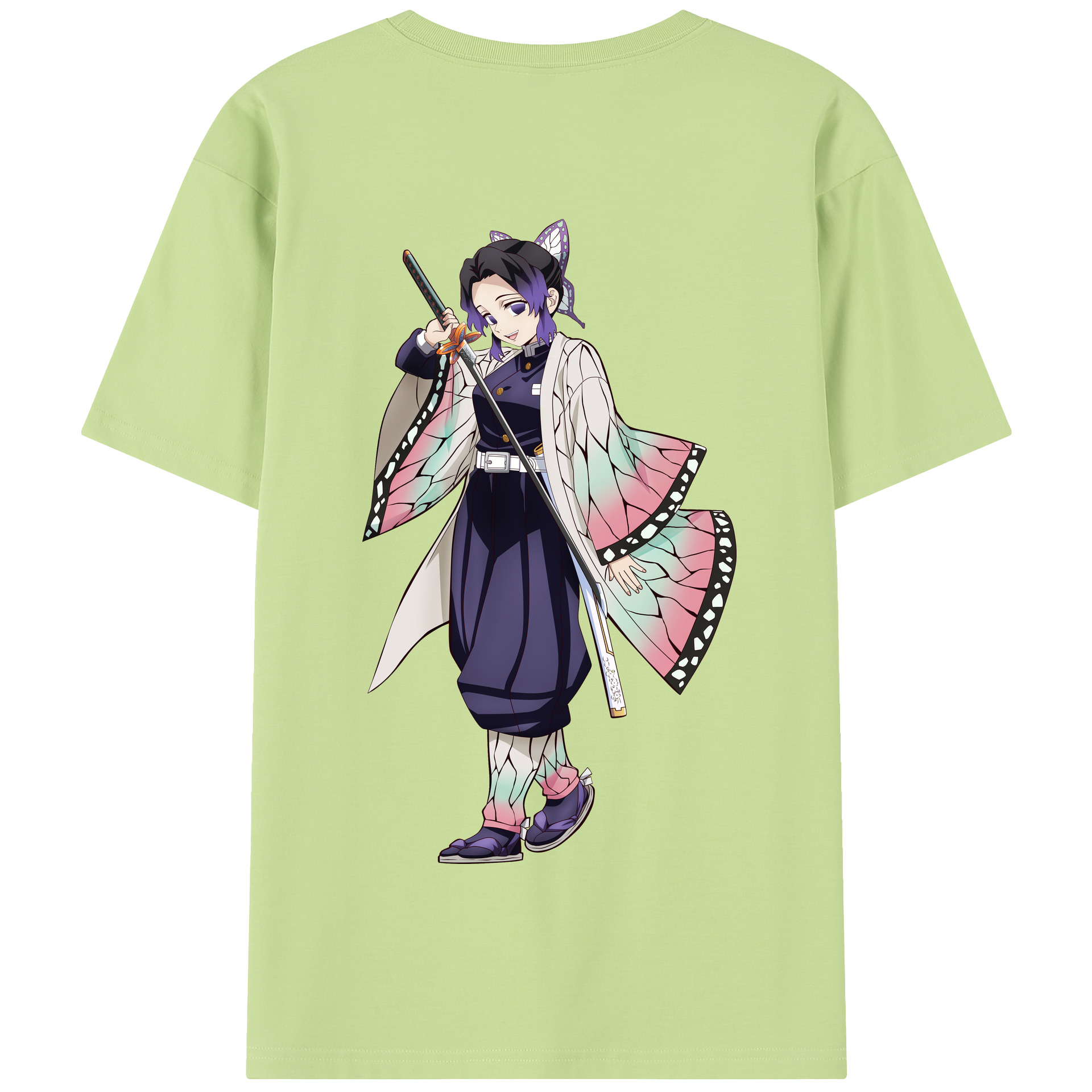 （画像用） 鬼滅の刃（きめつのやいば）蟲柱-胡蝶 しのぶ／こちょう しのぶ Kochou Shinobu 綿100％半袖Tシャツ（背面プリント）